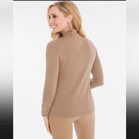 Chicos Bejeweled Long Sleeves Mock Neck Sweater - Picture 2 of 11